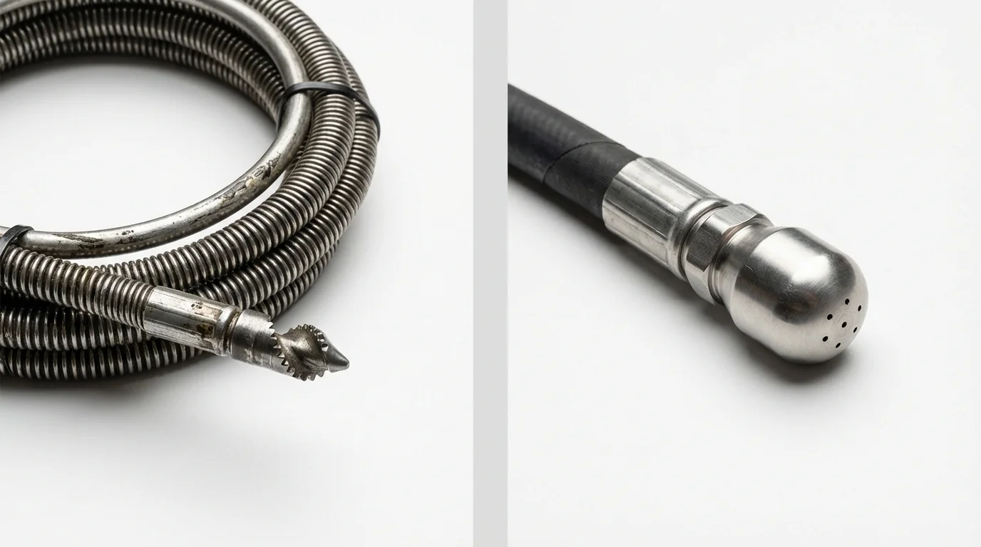 Drain snake cable and hydro jetting nozzle used for drain cleaning in Rainier, OR