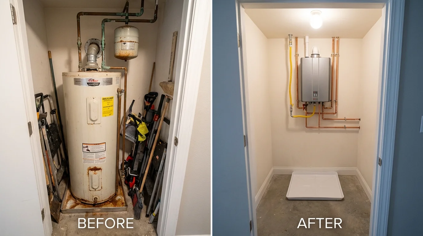 Tank water heater versus wall-mounted tankless unit comparison for Rainier, OR homeowners
