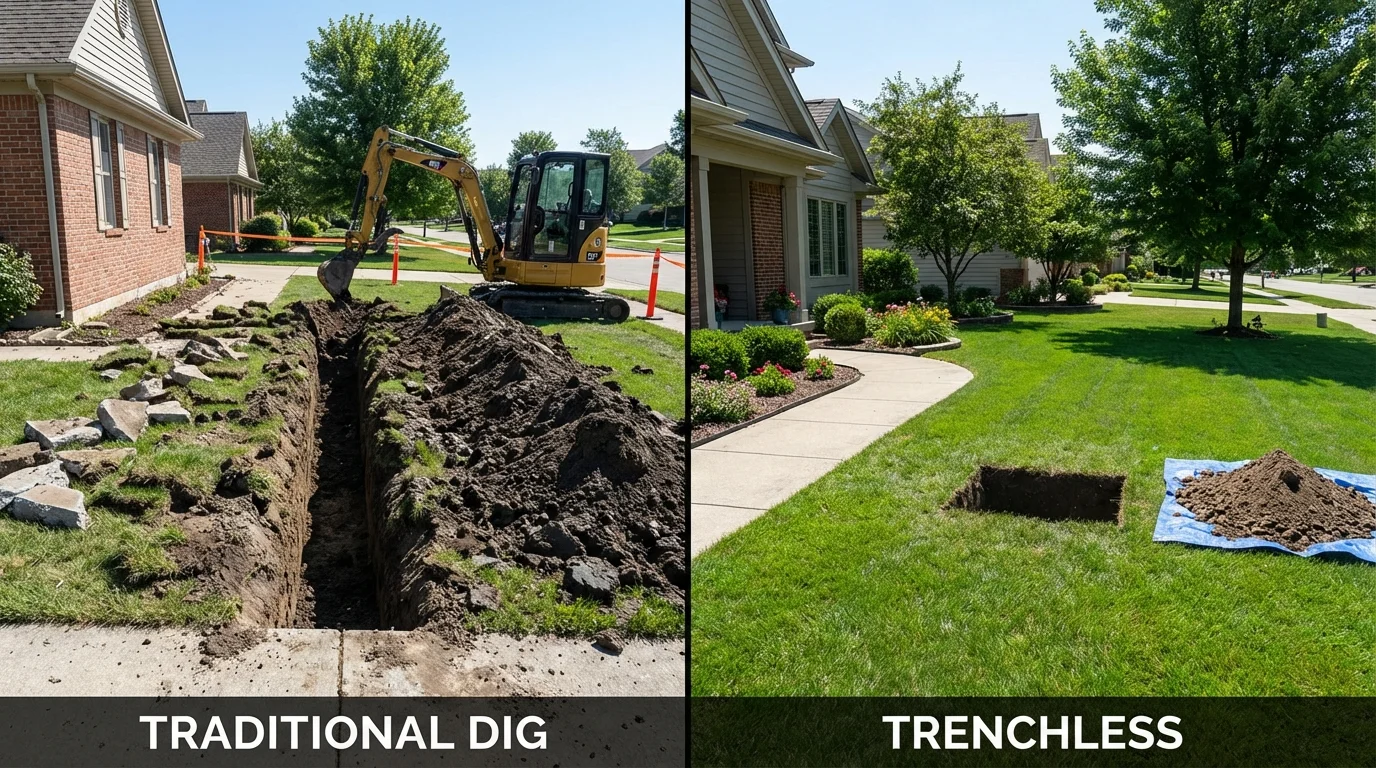 Trenchless sewer repair with minimal yard damage versus traditional excavation in Rainier, OR